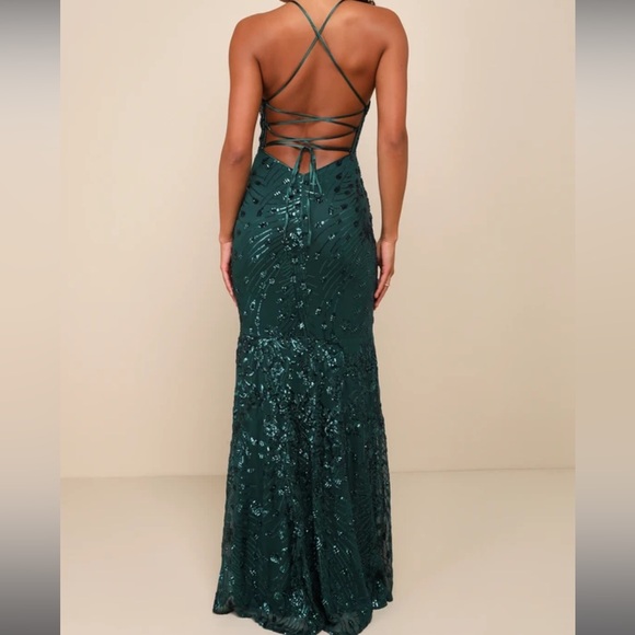 Lulus Forest Green Sequin Maxi Dress - Prom, Formal, Ball, Party - Picture 2 of 3